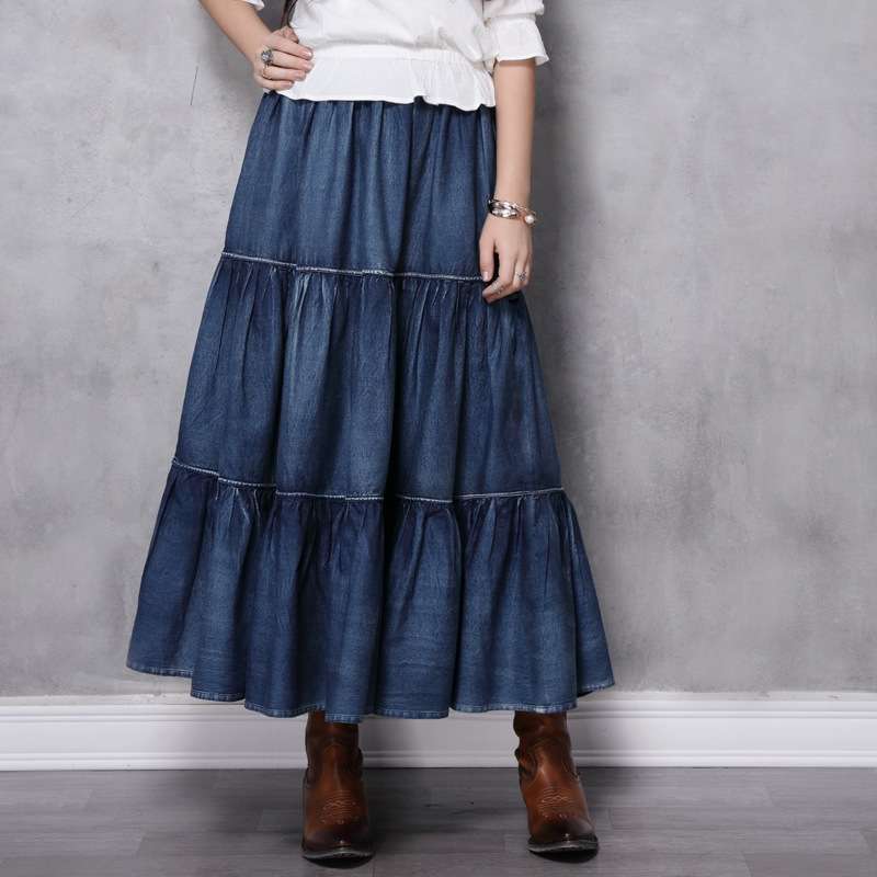 大人かわいい服 ふんわりティアードデニムロングスカート