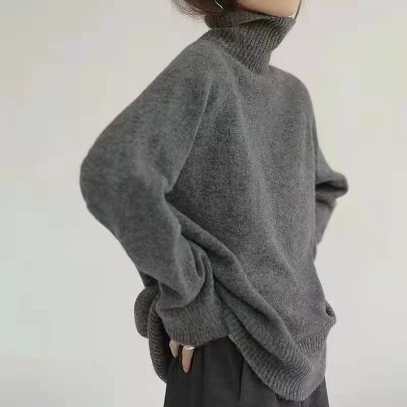 大人かわいい服 ゆったりタートルネックニット