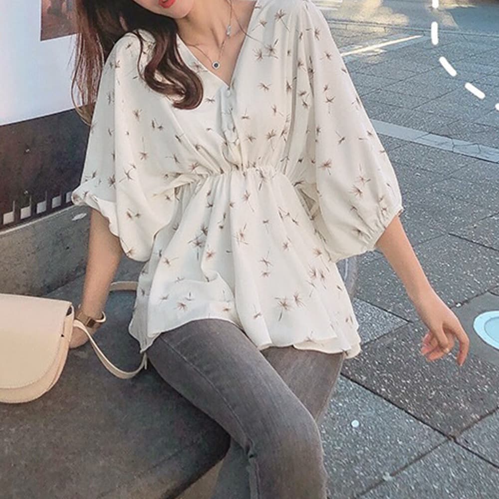 大人かわいい服 花柄フレアシャツブラウス レディース夏トップス