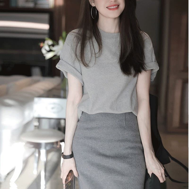 大人かわいい服 シンプル上品トップス＆スカートセット