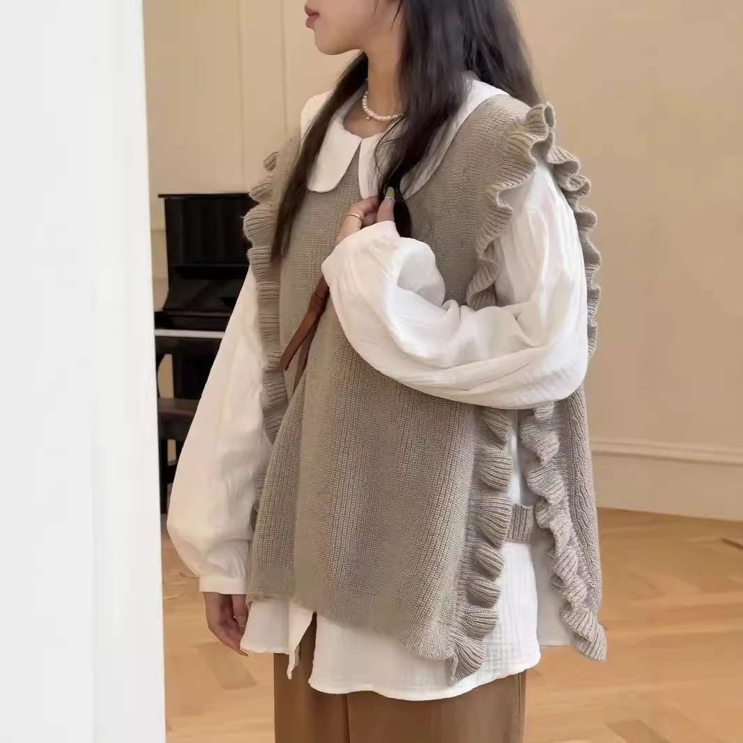 大人かわいい服 シフォン×ニットのフリルコーデセット
