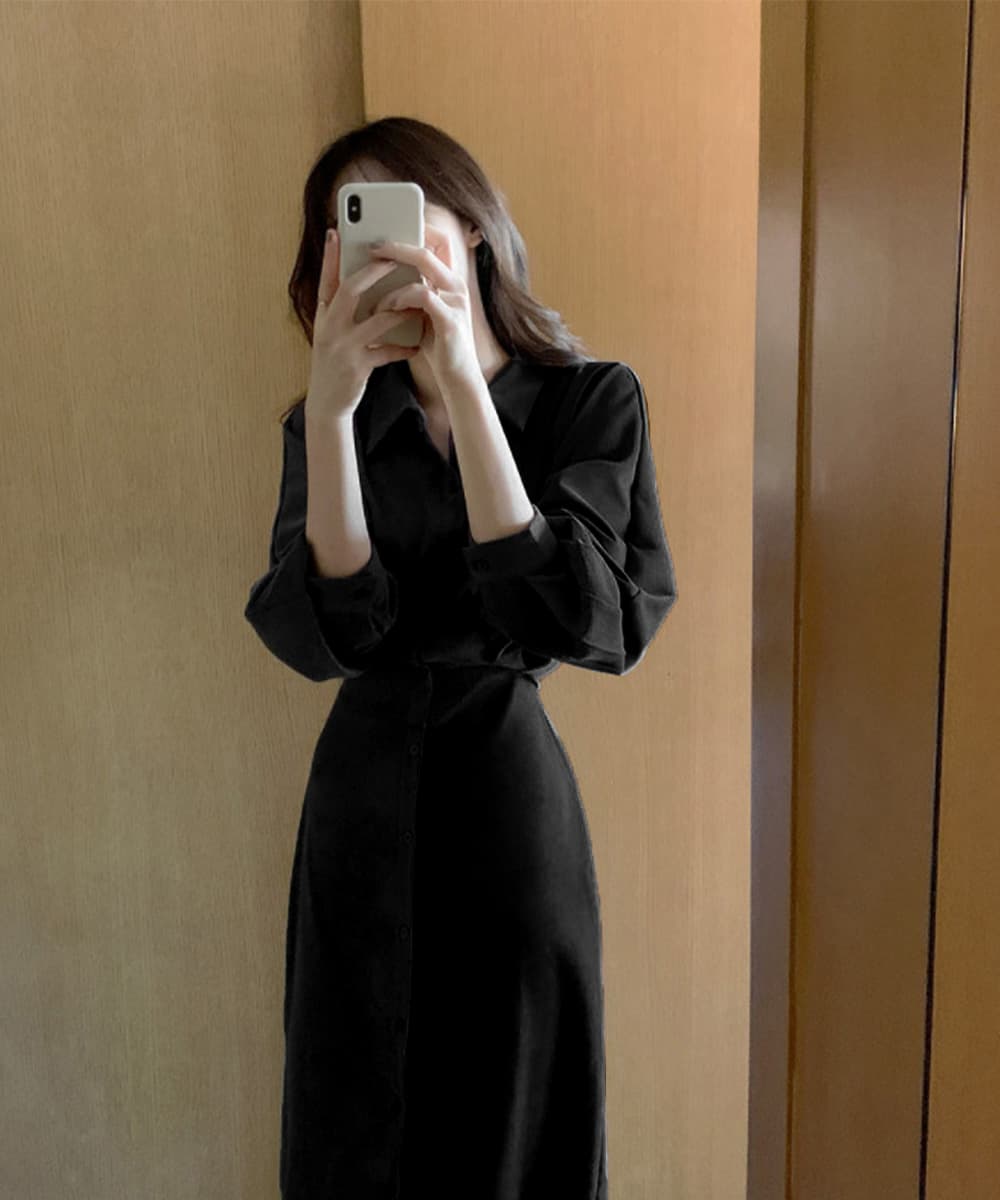 大人かわいい服 上品シルエット ウエストマーク シャツワンピース