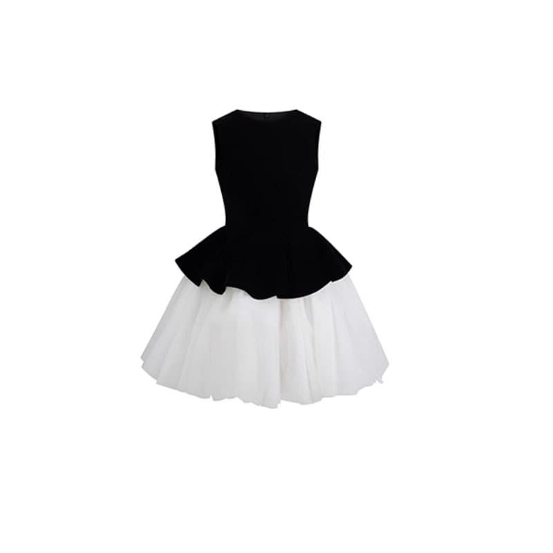 大人かわいい服 ベルベット切替チュールドレス