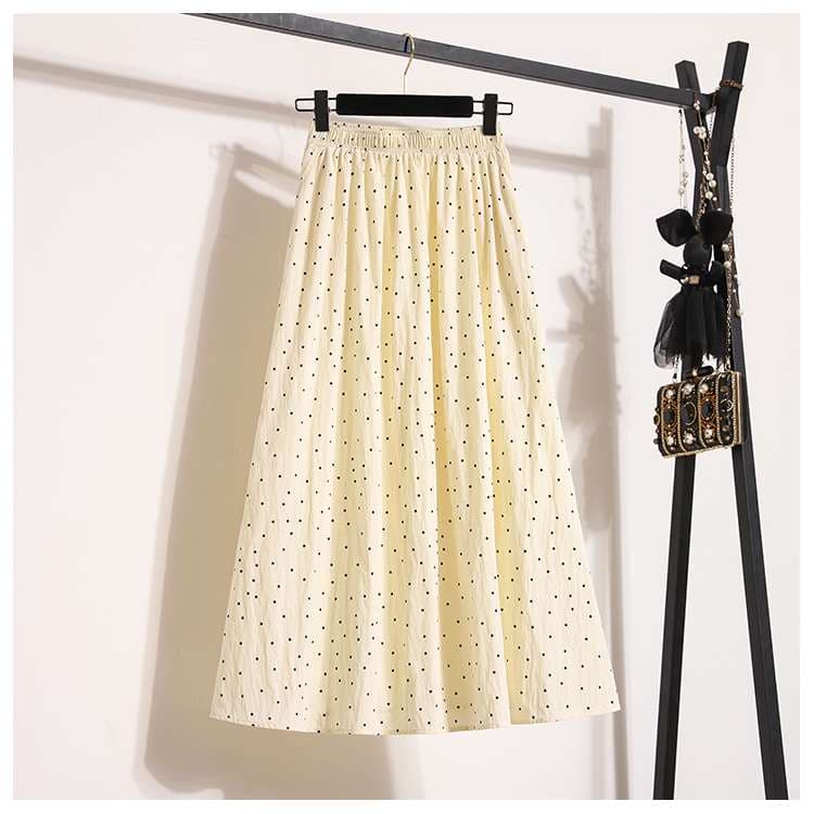 大人かわいい服 ふんわりドットプリーツスカート