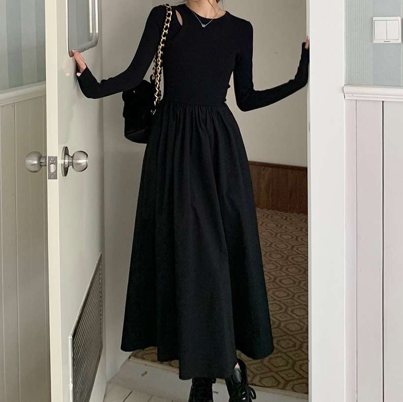 大人かわいい服 エレガントフレアロングワンピース