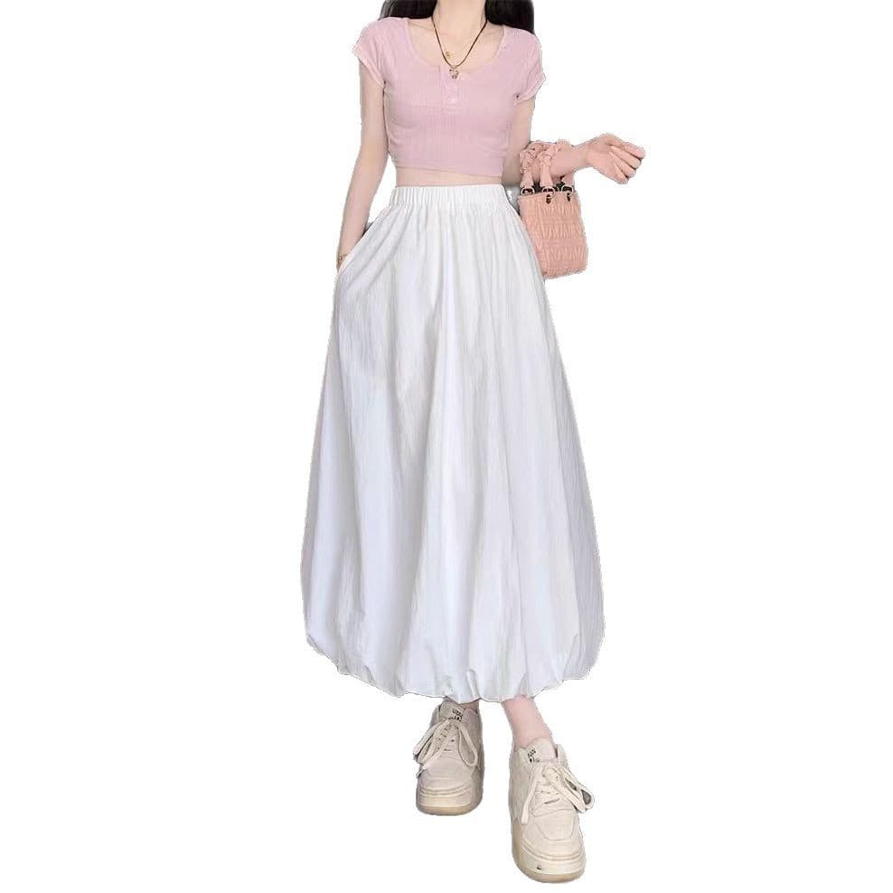 大人かわいい服 裾ふんわりバルーンロングスカート
