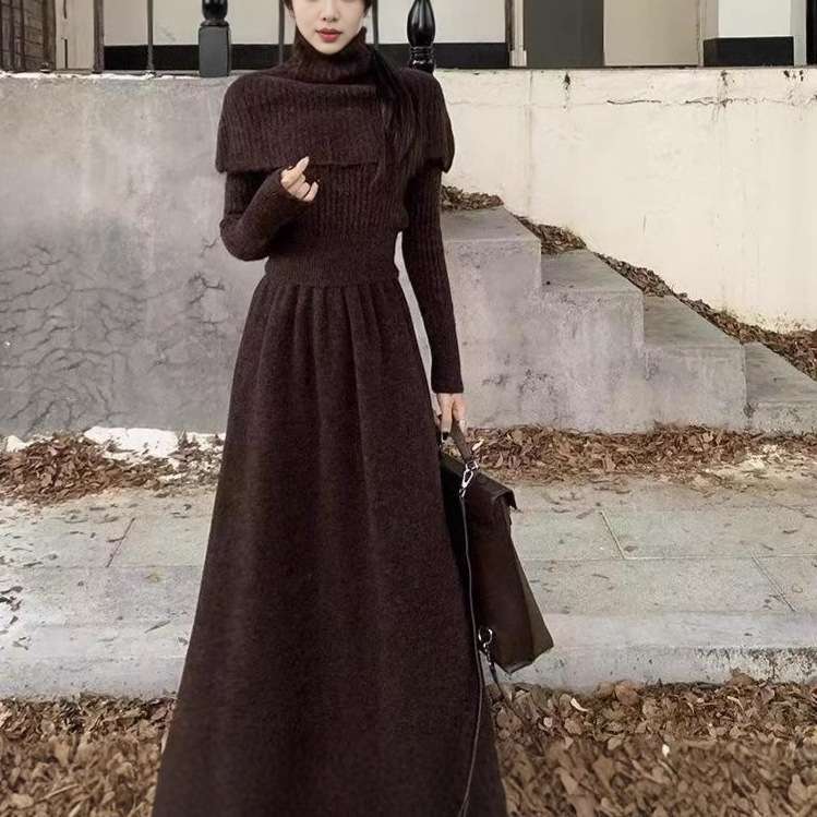 大人かわいい服 リブニット＆ロングフレアセット