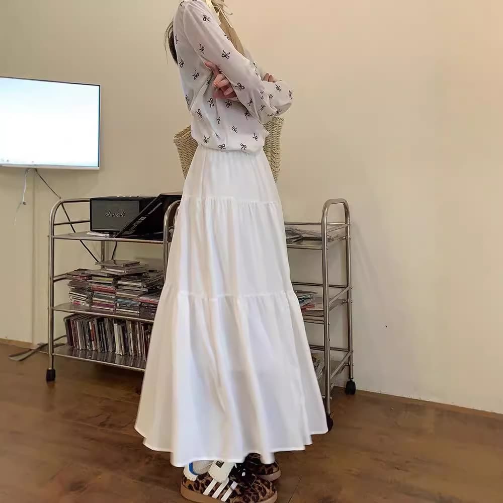 大人かわいい服 スタイルアップ ふんわりティアードロングスカート