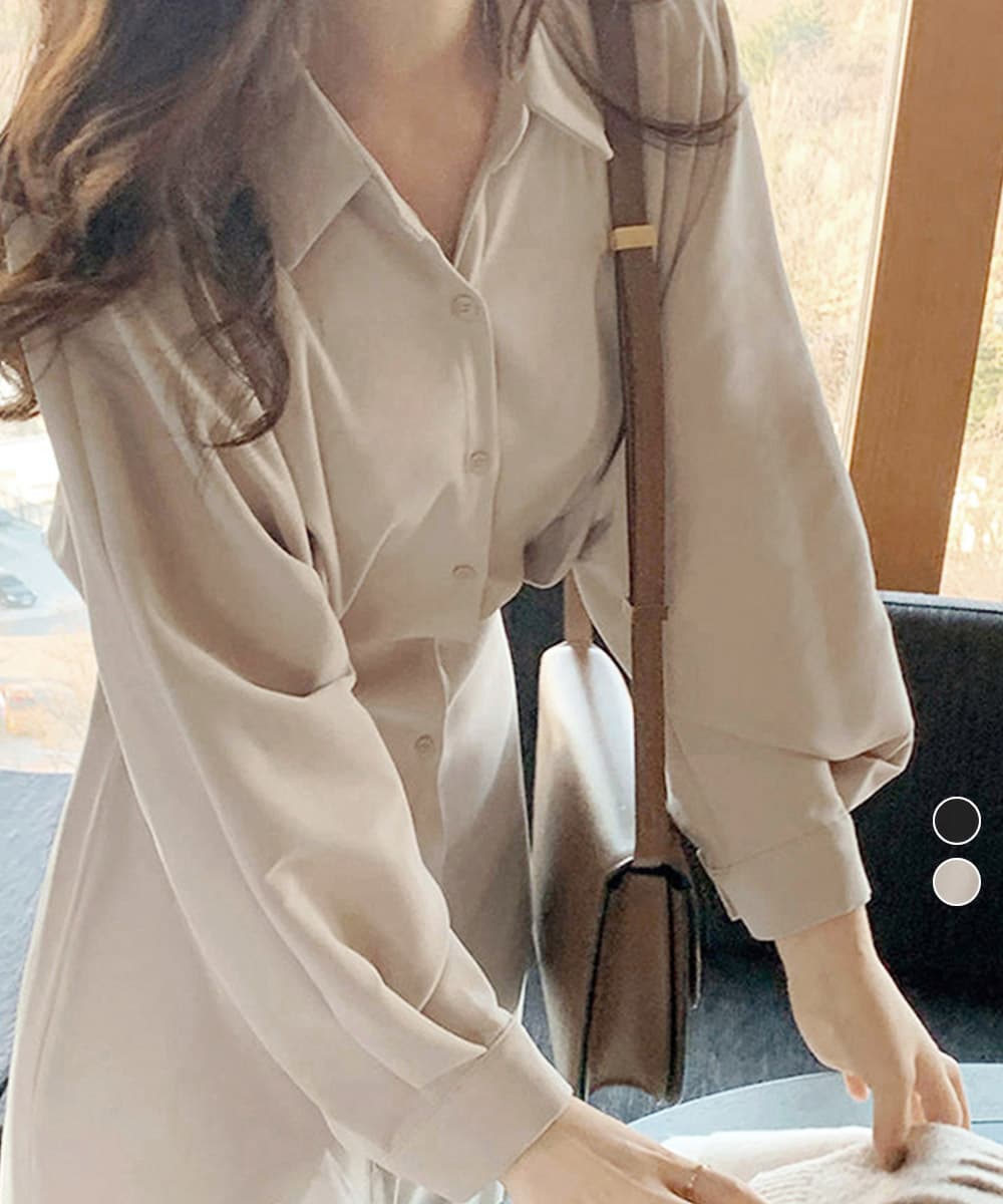 大人かわいい服 上品シルエット ウエストマーク シャツワンピース