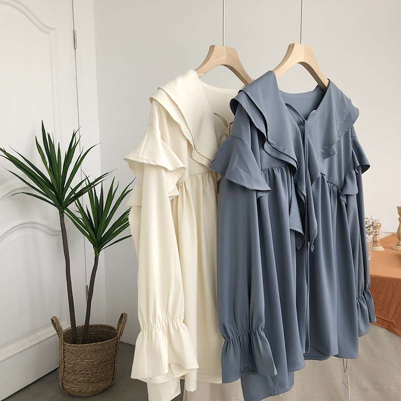 大人かわいい服 上品フリルカラー×リボンブラウス