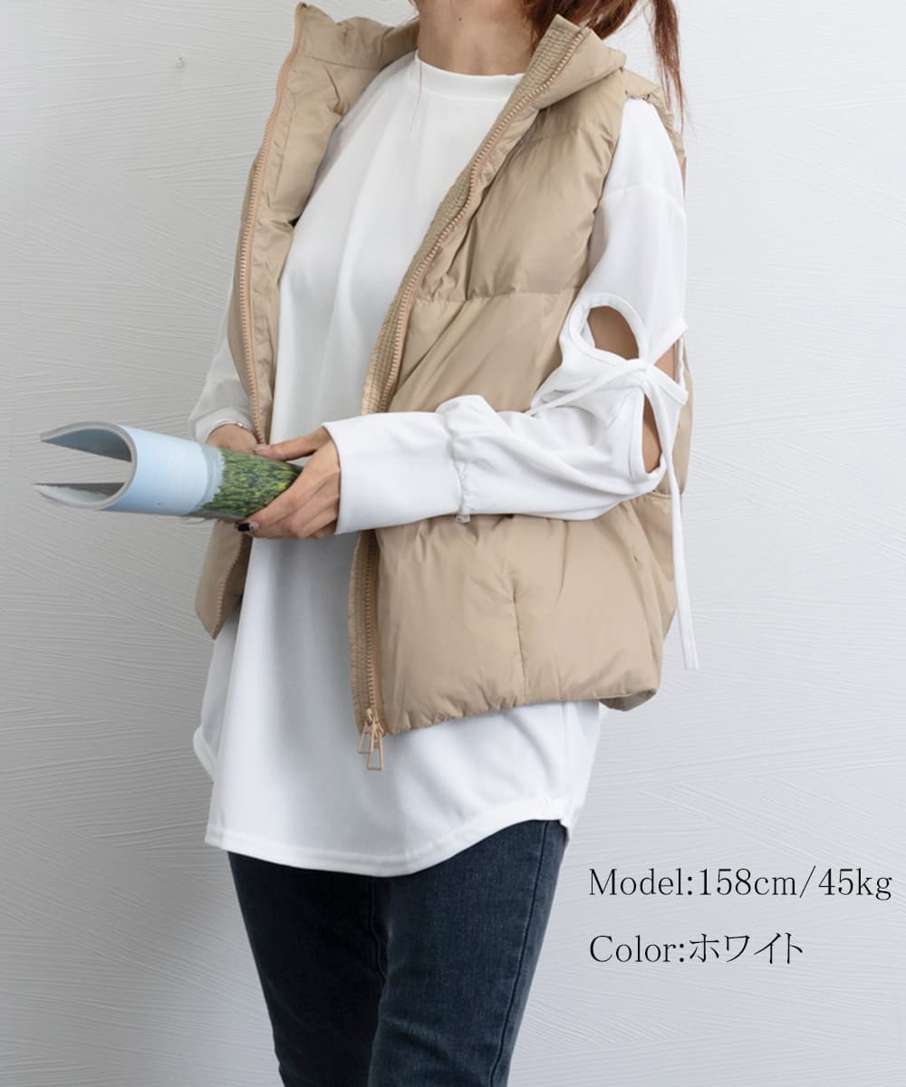 大人かわいい服 袖リボンカットソー ゆったりトップス 体型カバー