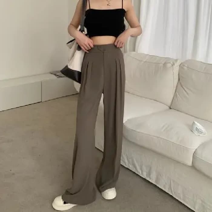 大人かわいい服 ハイウエストストレートワイドパンツ