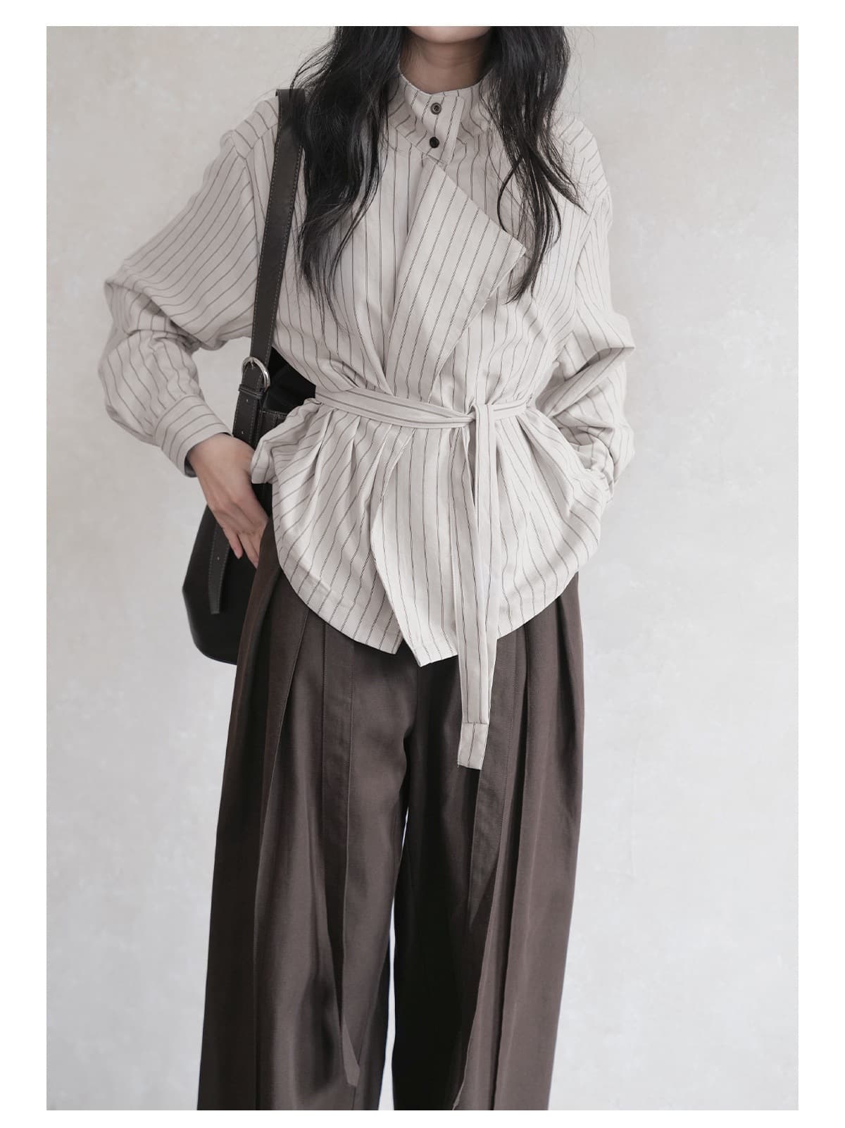 大人かわいい服 甘さ香るウエストマーク ストライプトップス