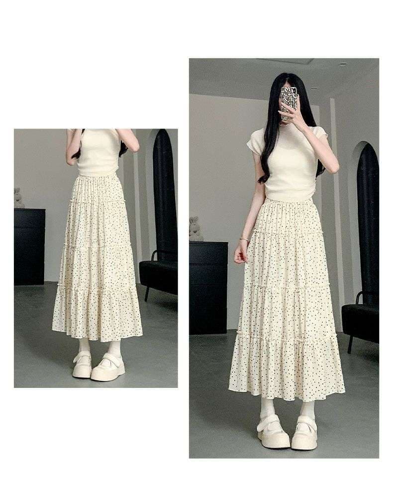 大人かわいい服 ふんわりドット ロングスカート