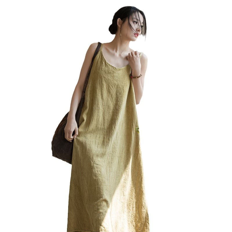 大人かわいい服 リネン混素朴キャミソールワンピース