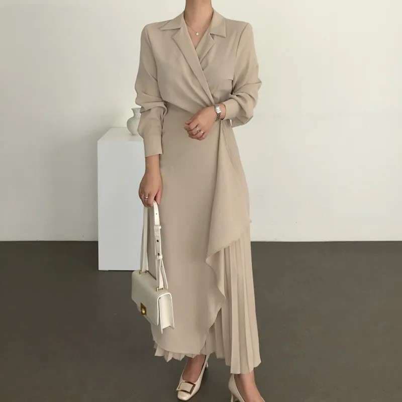 大人かわいい服 ウエストドレープ ラップロングワンピース
