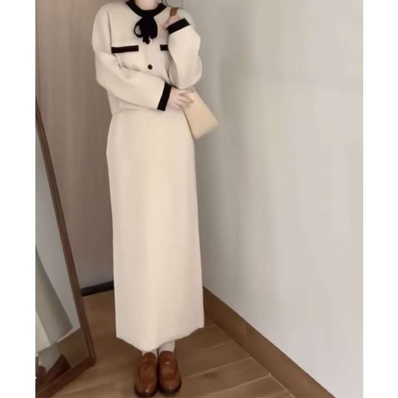 大人かわいい服 リボンタイ付きクラシカルニットセット