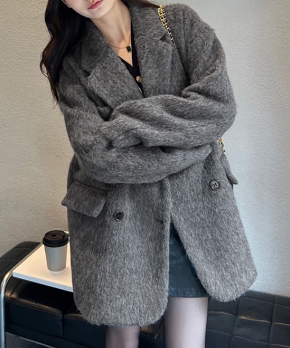 大人かわいい服 ふわもこシャギー ミドル丈コート レディース