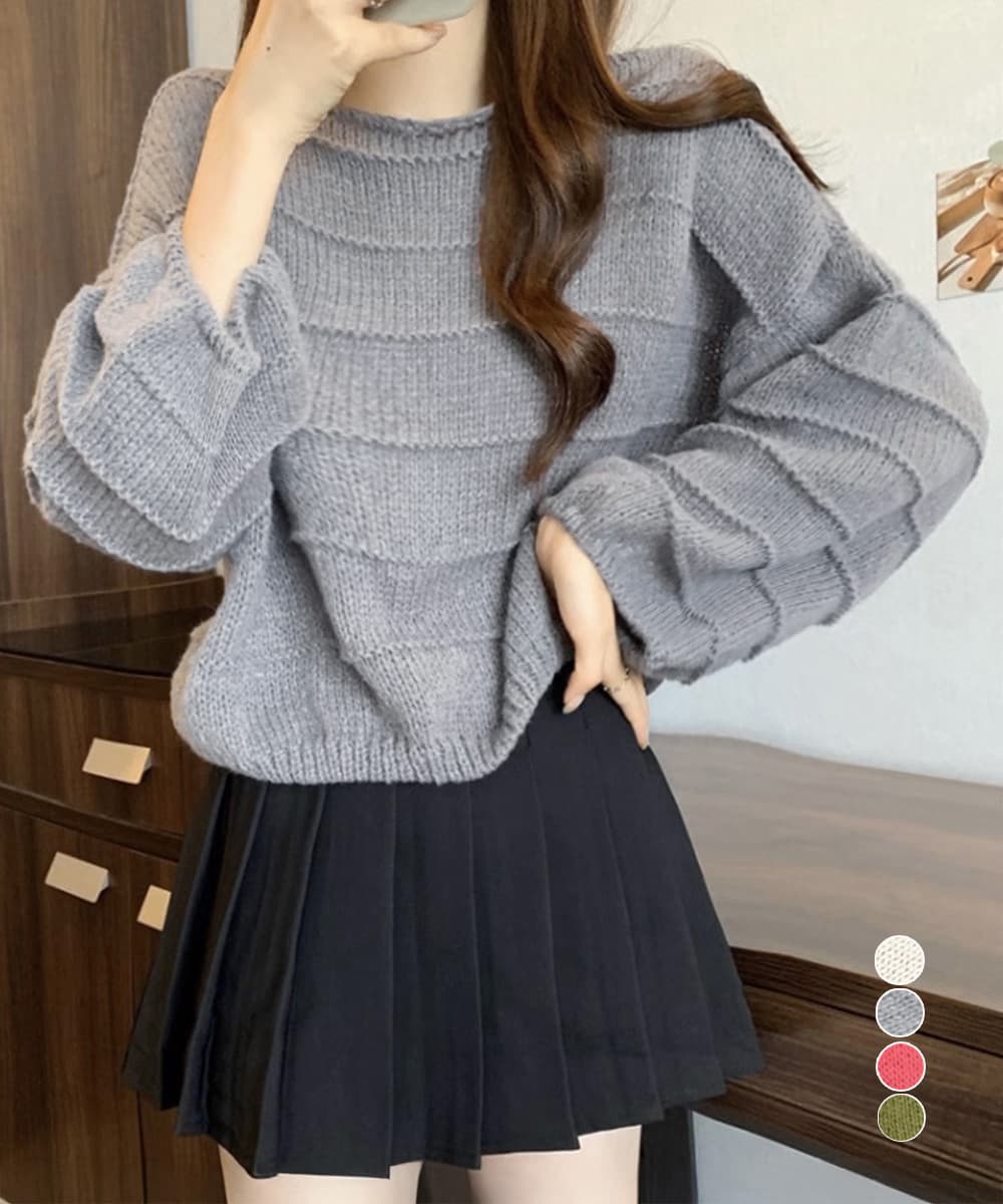 大人かわいい服 秋冬 ふんわり袖 レディースニットトップス