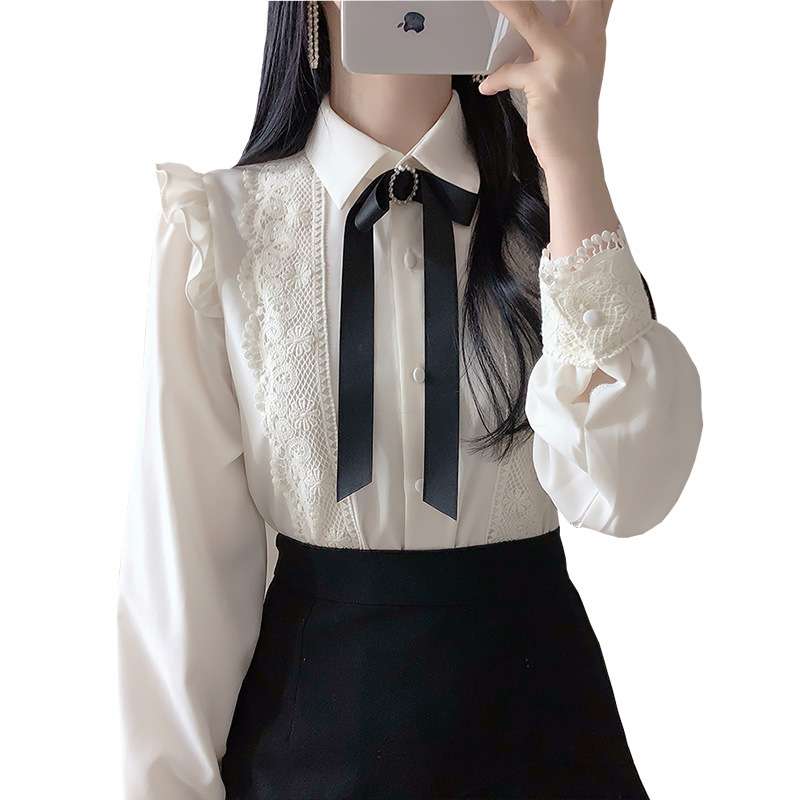 大人かわいい服 レース襟 リボンブラウス