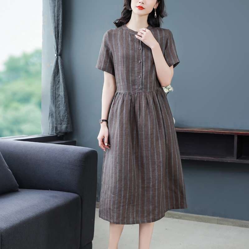 大人かわいい服 ストライプナチュラルAラインワンピース