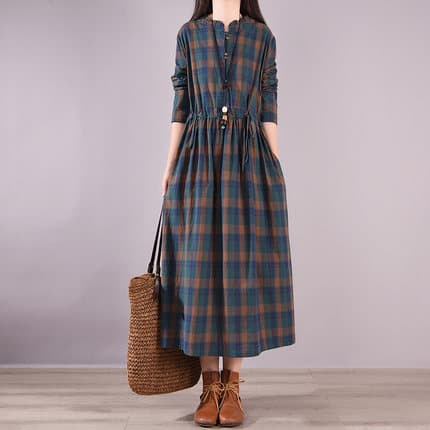 大人かわいい服 ゆったり可愛い なごみチェックワンピース