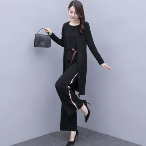 大人かわいい服 上品リボン付きワイドパンツ三点セット