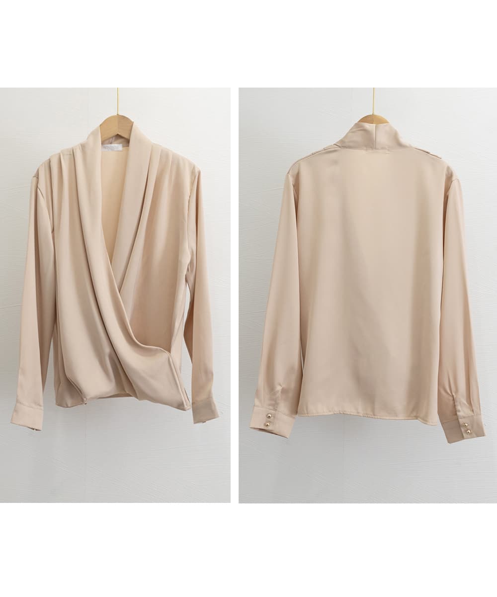 大人かわいい服 とろみ素材 カシュクール シャツブラウス