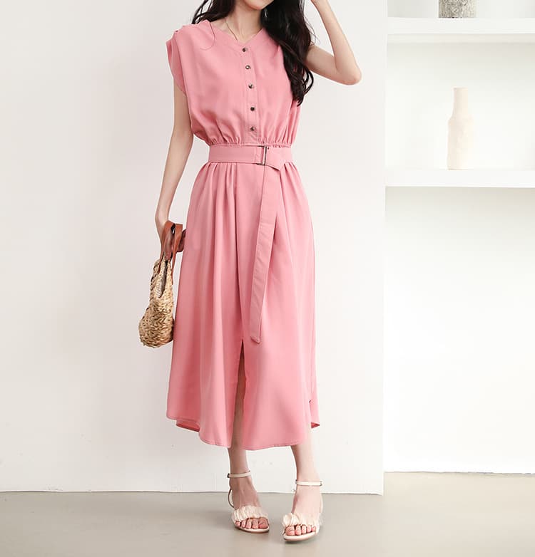 大人かわいい服 優美フレアベルト付きワンピース