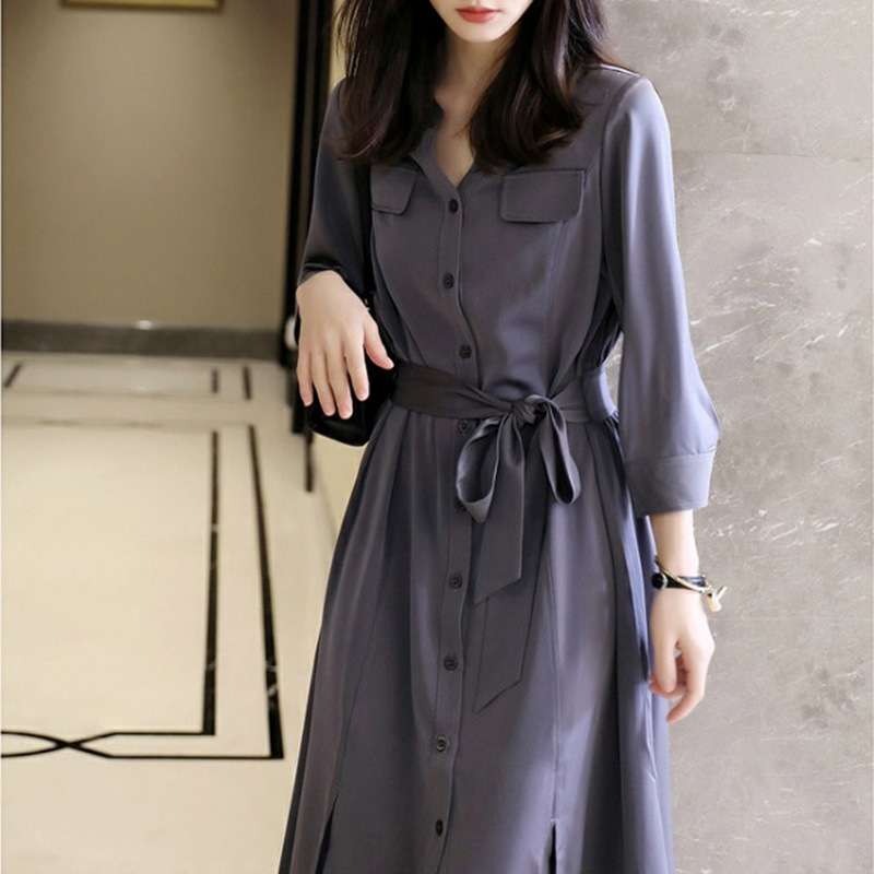 大人かわいい服 上品シルエットシャツワンピース