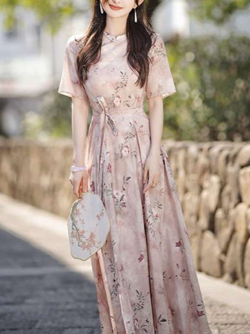 大人かわいい服 繊細花柄シフォン ワンピース