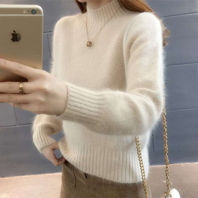 大人かわいい服 モヘアタッチ ハイネックニット