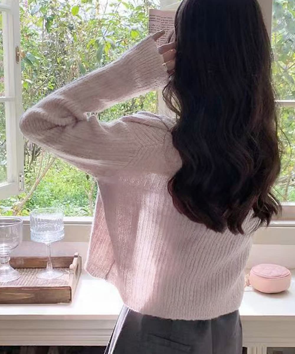 大人かわいい服 韓国風リボンニットカーディガンキャミソール二点セットトップス