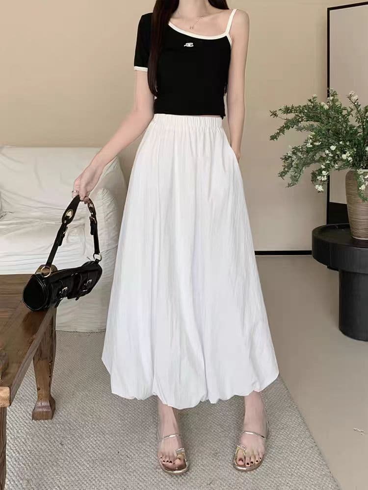 大人かわいい服 裾ふんわりバルーンロングスカート