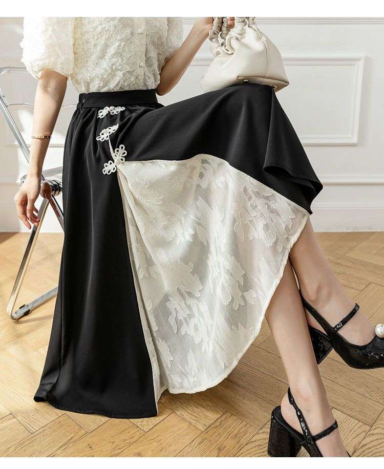 大人かわいい服 サイドスリット フロッキーデザインスカート