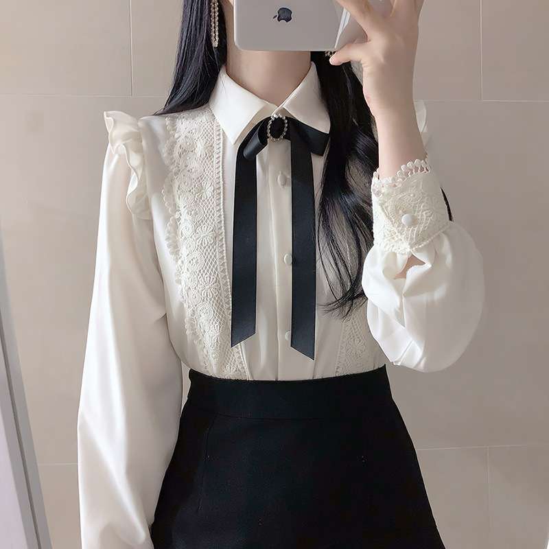 大人かわいい服 レース襟 リボンブラウス