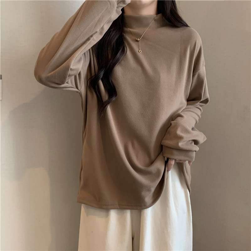 大人かわいい服 上品モックネックゆったりプルオーバー
