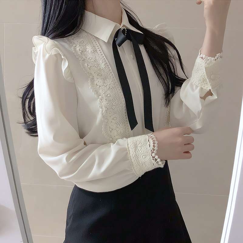 大人かわいい服 レース襟 リボンブラウス