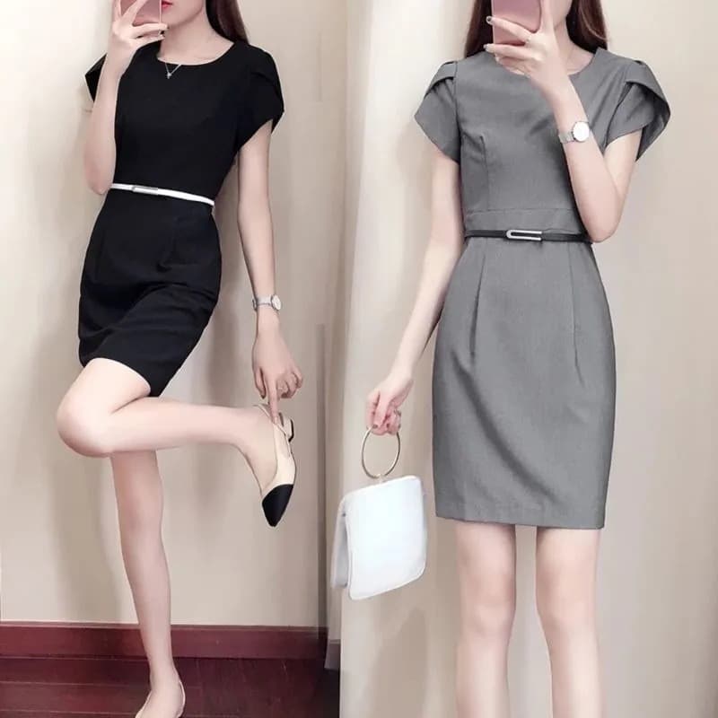 大人かわいい服 ウエストマーク シルエットワンピ