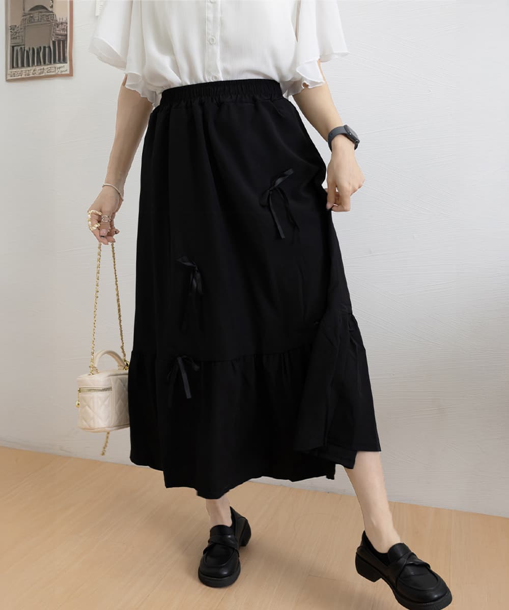 大人かわいい服 リボンティアードワイドパンツ