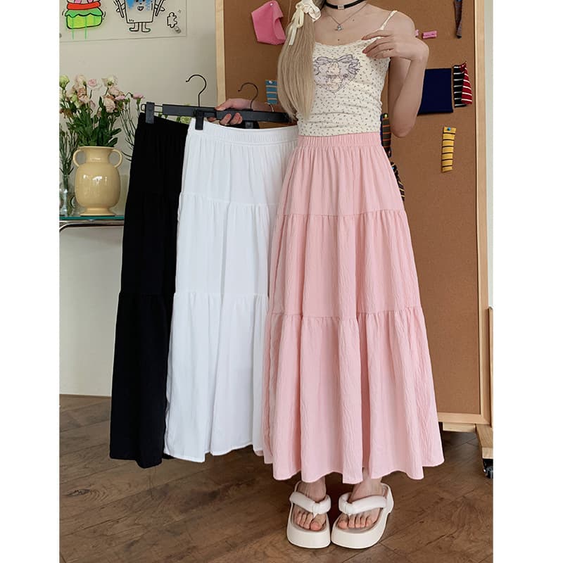 大人かわいい服 スタイルアップ ふんわりティアードロングスカート