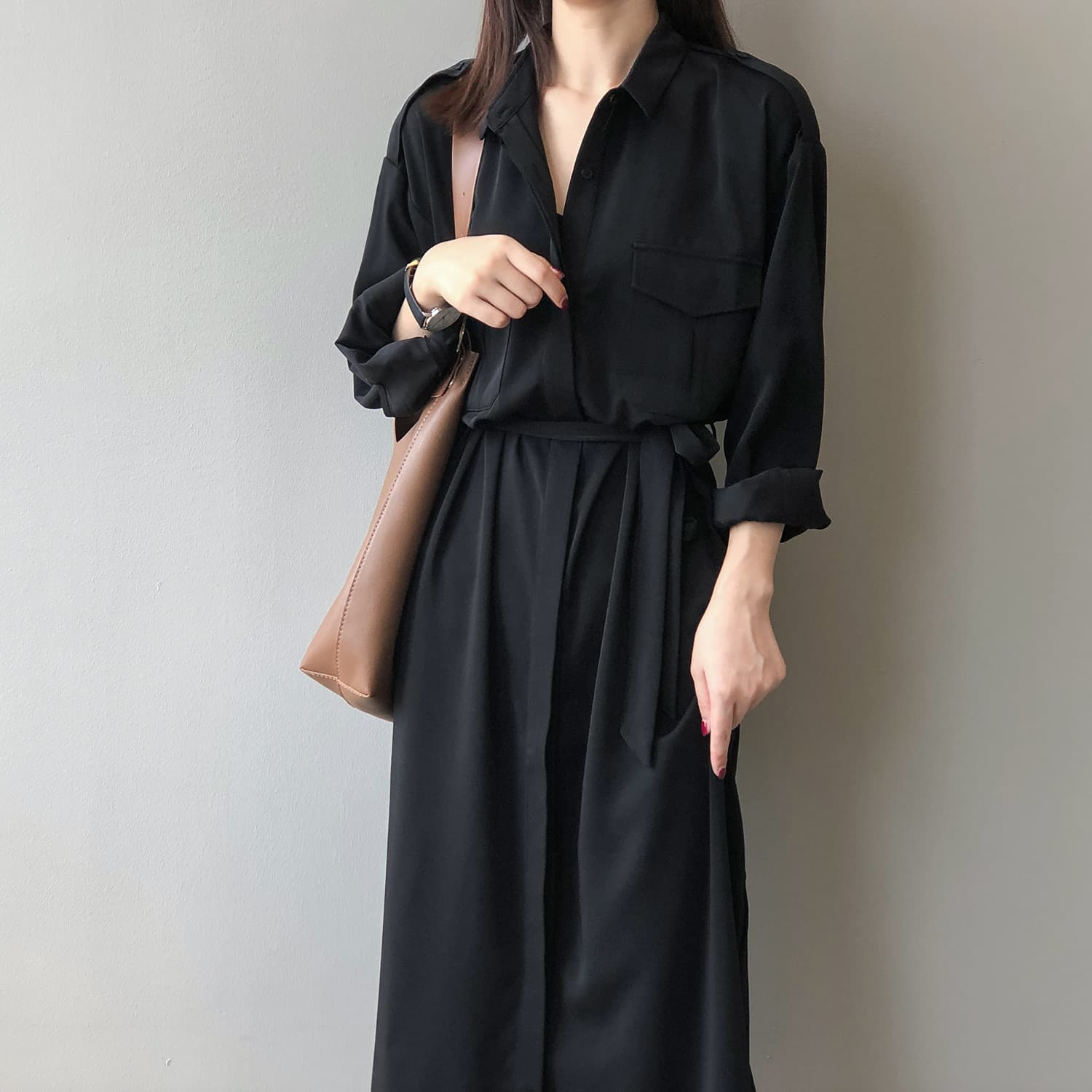 大人かわいい服 大人可愛いウエストマークシャツワンピース
