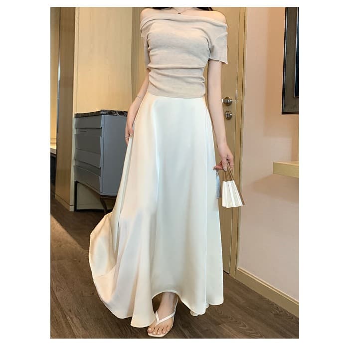 大人かわいい服 フレンチサテンフィッシュテールスカート