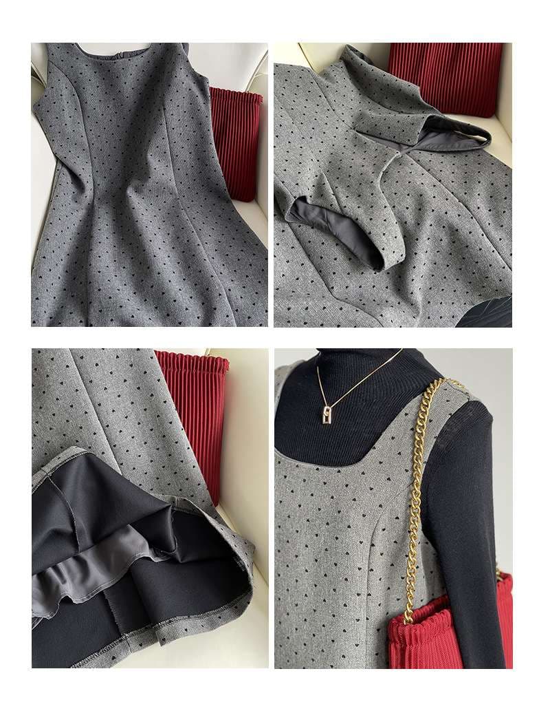大人かわいい服 クラシカルドット柄 ジャンパースカート
