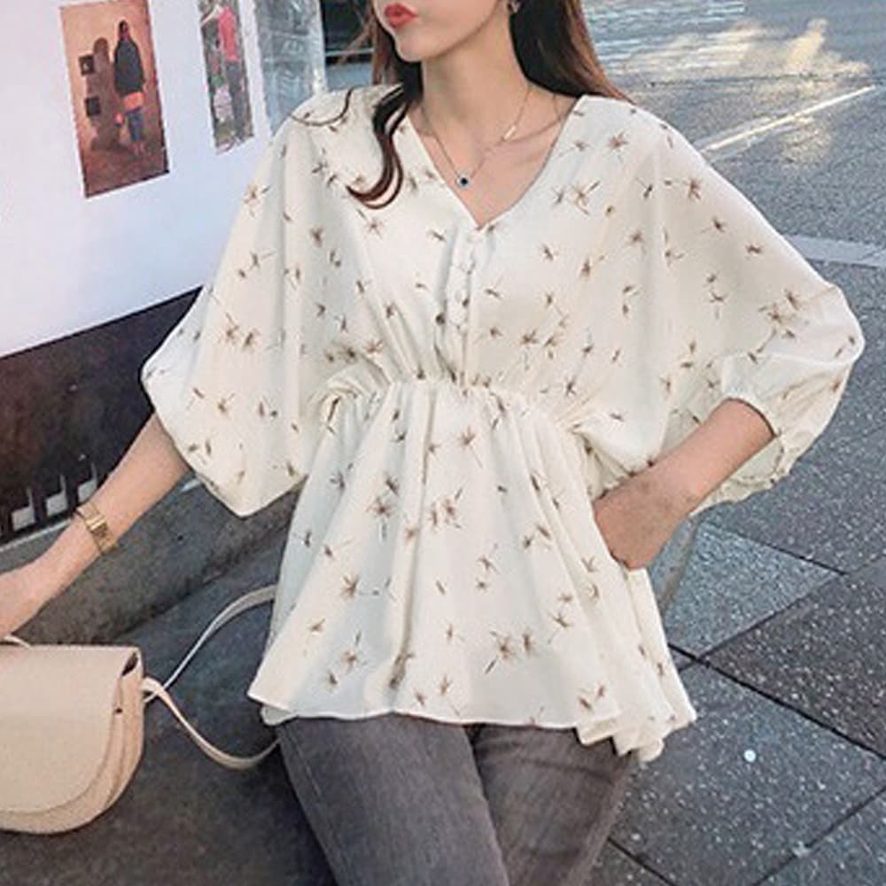 大人かわいい服 花柄フレアシャツブラウス レディース夏トップス