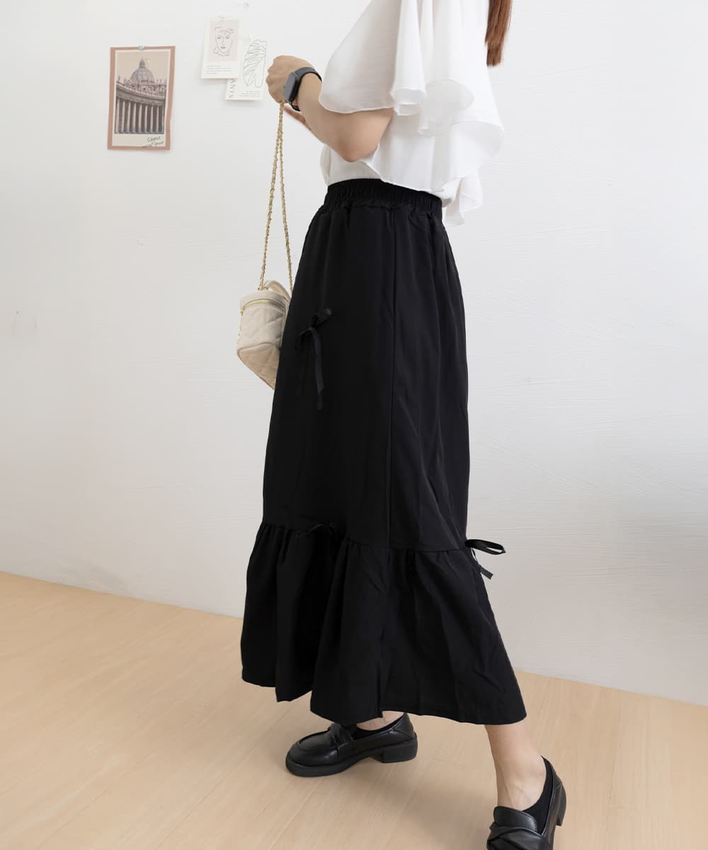 大人かわいい服 リボンティアードワイドパンツ