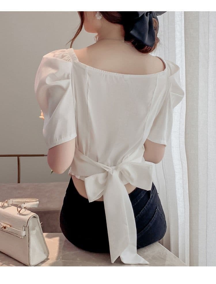 大人かわいい服 胸元華やかリボン結びカシュクールブラウス
