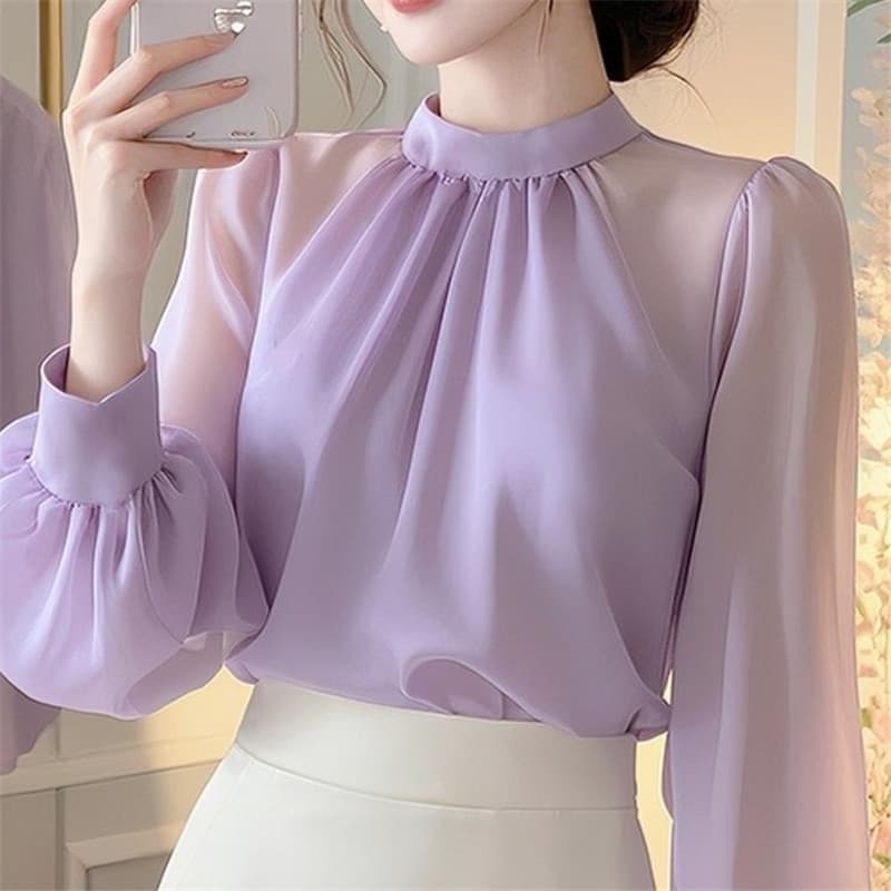 大人かわいい服 エレガントギャザーシフォンブラウス