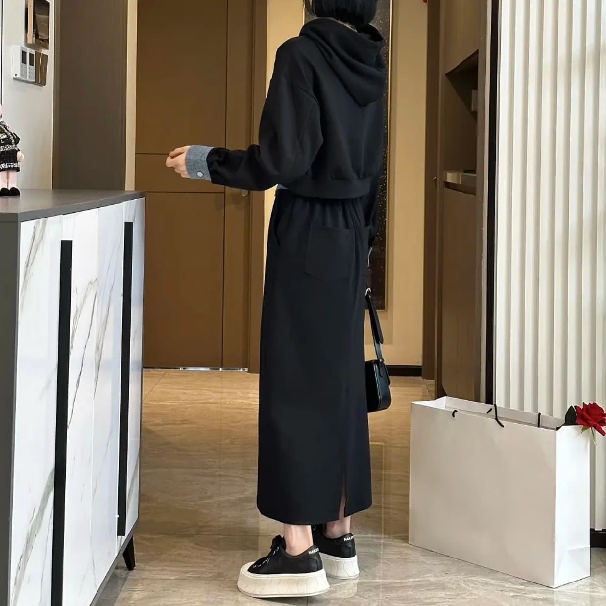 大人かわいい服 パーカー スカート スウェット セットアップ