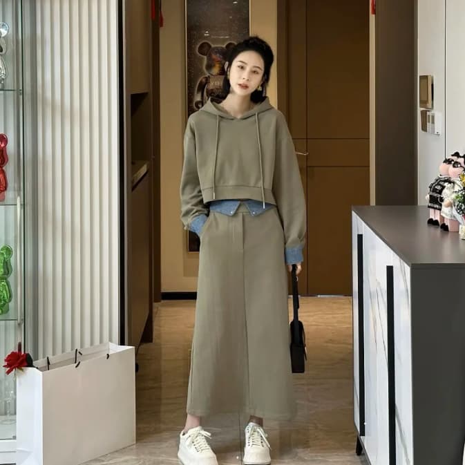 大人かわいい服 パーカー スカート スウェット セットアップ
